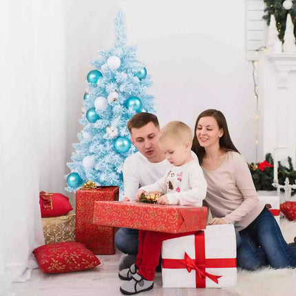 Pre-Decorated Tabletop Mini Christmas Tree Xmas Decor Snowy Branches Cotton Blue + White