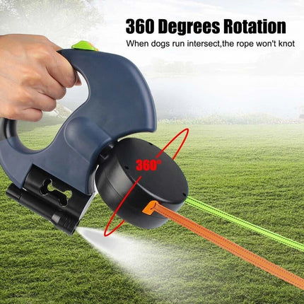 360°Retractable Retractable Traction Walking Lead Leash Tangle Dual Doggie 2 Dog