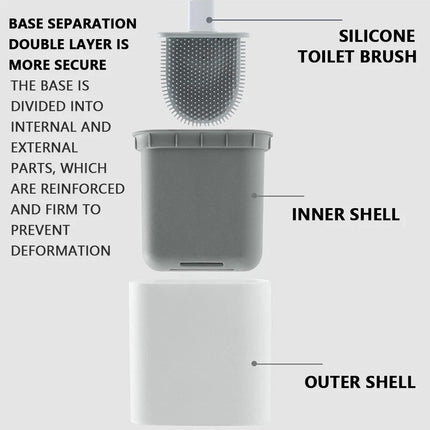 2PCS Bathroom Silicone Bristles Toilet Brush with Holder Creative Cleaning Brush Set White