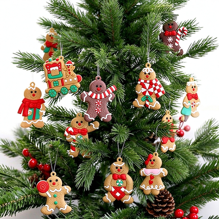 12Pcs Gingerbread Man Gift Tree Decor Christmas Tree Hanging Pendant Ornament