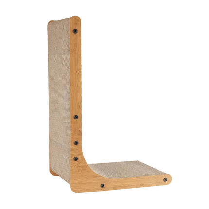 Wall Leaning L Shape Cat Scratcher Cardboard Bed with Wooden Frame 60CM Indoor Use