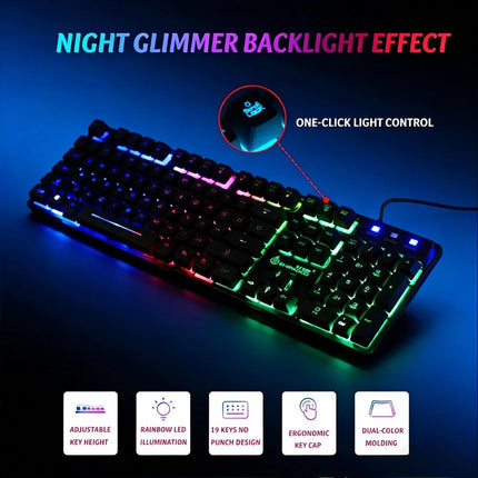 Ergonomic USB Rainbow Backlight T6 Keyboard and Mouse Kit for PC Laptop