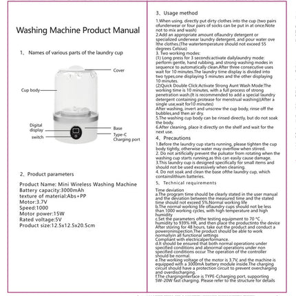 1L Underwear Washer Rechargeable Mini Washing Machine Cordless Laundry Machine