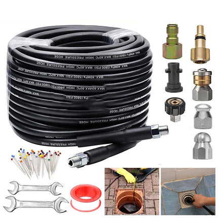 30M Pressure Washer Hose Pipe Sewer Jetter Cleaner Kit Nozzle Metric M22 To 1/4"