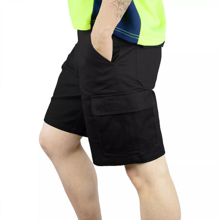 Mens Cargo Work Shorts Cotton Drill Heavy Duty Tradie Multi Pockets Black