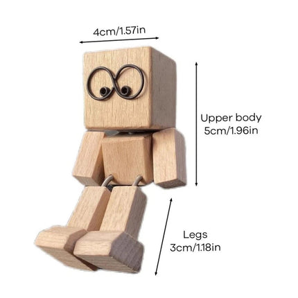 Small Wooden Man Figurine Shaking Wooden Man Figure Decoration Desktop 3PCS(A+B+C)