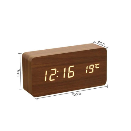 Wooden LED Digital Alarm Clock Temperature Bedside Table Time Display Room Decor