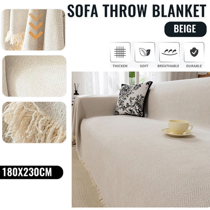 Chenille Retro American Sofa Towel Cover Throw Rug Couch Lounge Cloth Decor (Beige 180*230cm)