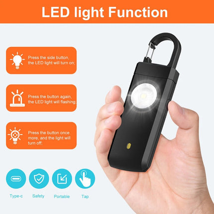Personal Security Alarm Loud Keychain 130dB USB Emergency Security Protect Alert Black
