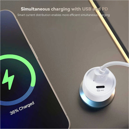 White 48W 2 Port Car Phone Charger Dual USB A C PD Metal 12V Cigarette iPhone Charging