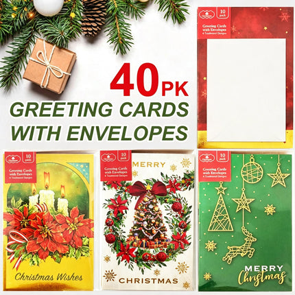 40pk Christmas Cards Greeting Cards & Envelops 4 Traditional Design Xmas Card