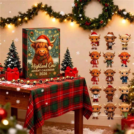 2026 Highland Cow Advent Calendar 24 Day Countdown Halloween Xmas Gift Figurines