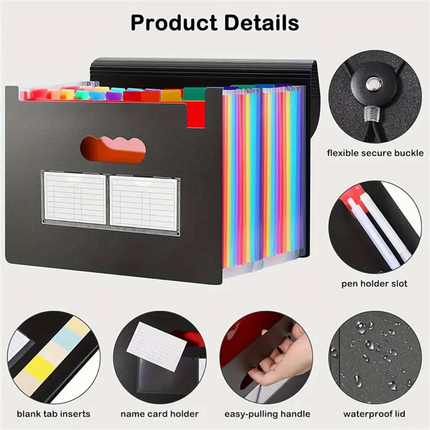 File Folder Organiser A4 25-PocketLarge Capacity Colour Document Storage Office
