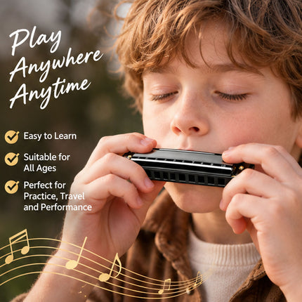 10-Hole Blues Harmonica in Key of C - Beginner Diatonic Mouth Organ for Adults