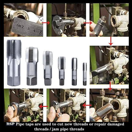 5Pc HSS Taper BSP Pipe Thread Tap Set HSS Screw Cutting 1/8" 1/4" 3/8" 1/2" 3/4"