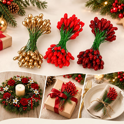 150 Pcs Artificial Berry Stems Double Head Christmas Tree Ornaments Floral Picks