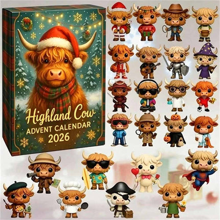 2026 Highland Cow Advent Calendar 24 Day Countdown Halloween Xmas Gift Figurines