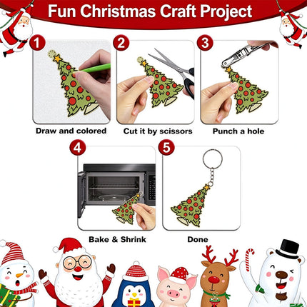 18 Sheets Christmas Pre-Printed Shrink Film Kit for DIY Ornaments, Keychains