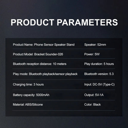 5-in-1 Wireless Induction Bluetooth Speaker Adjustable Phone Stand,Rechargeable