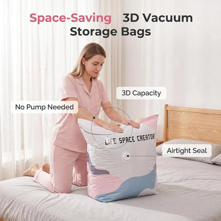 Large No-Pump 3D Vacuum Storage Bags Suitable for Bedding, Clothes, Travel