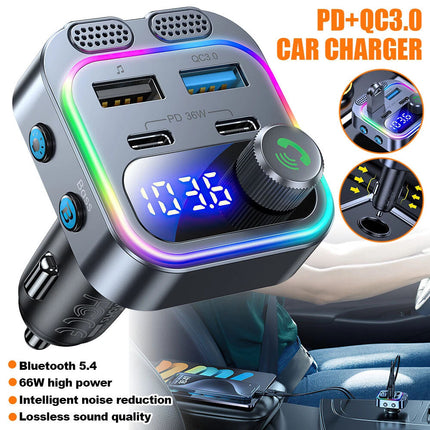 Car Wireless Bluetooth 5.0 FM Transmitter Adapter Type-C PD 66W Fast USB Charger