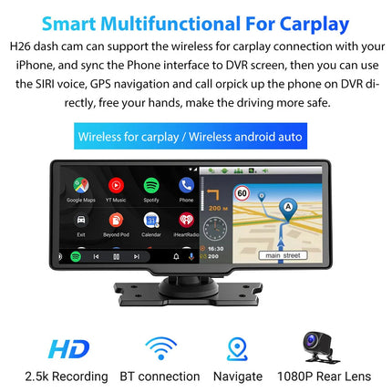 4K 10.26'' Touch Dash Camera Cam Dual Car Recorder for CarPlay Android Auto OZ