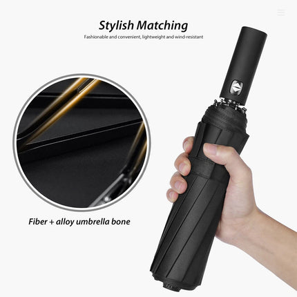 Automatic Folding Umbrella Auto Open Close Travel Windproof Anti-UV with 12 Ribs Black