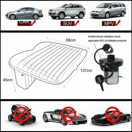 Portable Inflatable Car Back Seat Mattress Camping Travel Air Bed +Electric Pump