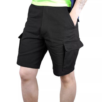 Mens Cargo Work Shorts Cotton Drill Heavy Duty Tradie Multi Pockets Black