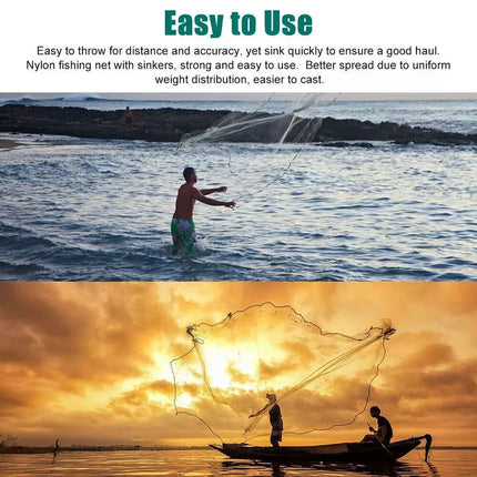 Durable Fishing Cast Net Bait Easy Throw Hand Cast Strong Tire Trap Mesh Line (3.6M/12FT)