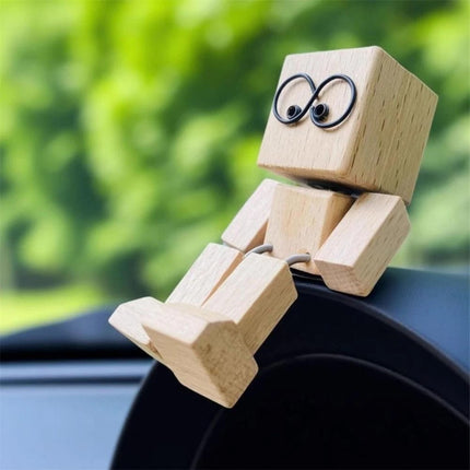 Small Wooden Man Figurine Shaking Wooden Man Figure Decoration Desktop 3PCS(A+B+C)