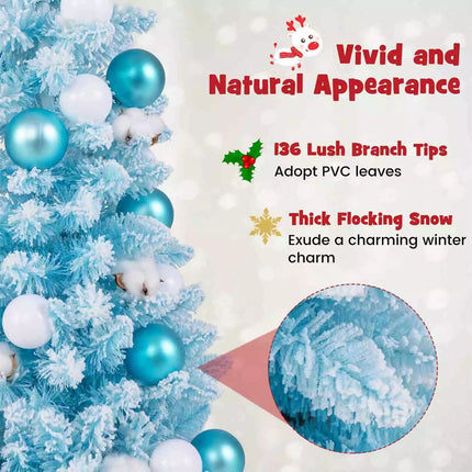 Pre-Decorated Tabletop Mini Christmas Tree Xmas Decor Snowy Branches Cotton Blue + White