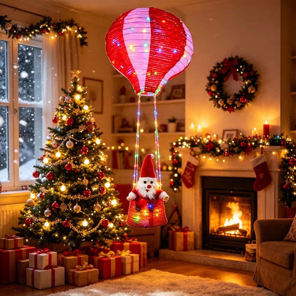 100cm Christmas Santa Claus Hot Air Balloon Lantern,Xmas Decoration Light String Red Light