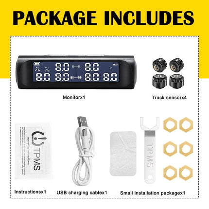 Tyre Pressure Monitor System TPMS Solar USB Car LCD Tire Alarm w/ 4 Sensors