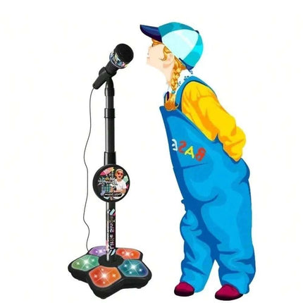 Microphone With Stand Karaoke Song Music Instrument Toys Birthday Gift Black