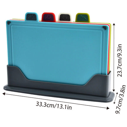 4 Piece Colour Coded Chopping Board Set with Stand Kitchen Cutting Boards