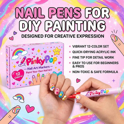 Pinky Pop Nail Pens 12 Colors Dual-Tip Nail Polish Pens Set,Quick-Dry, No UV Lam