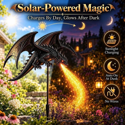 Solar Dragon Fire Garden Light Stake with Glowing Fiber-Optic Flamese Decor