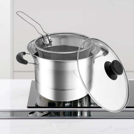 Deep Fryer Pot Stainless Steel Fryer Pot with Strainer Basket and Handle