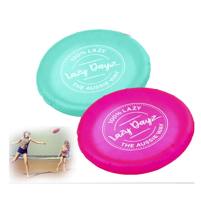 Inflatable Frisbee Game Flying Disc Flying Beach Pool Outdoor Game LazyDayz Pink+Teal