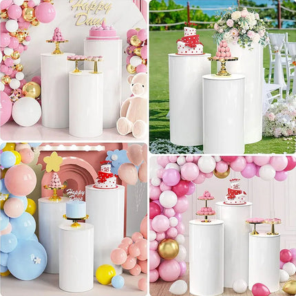 3x Round Plinth Cylinder Pedestal Stand Party Wedding Cake Dessert Flower