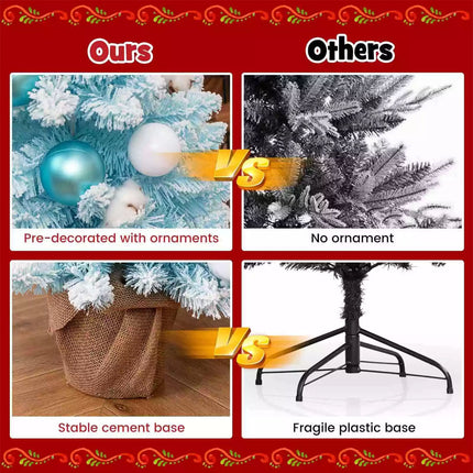Pre-Decorated Tabletop Mini Christmas Tree Xmas Decor Snowy Branches Cotton Blue + White