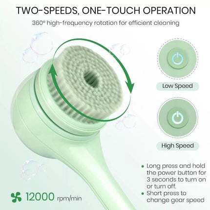 Electric Body Brush Back Scrubber Dual Handle Auto Spinning Waterproof Rotating