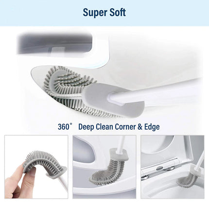 2PCS Bathroom Silicone Bristles Toilet Brush with Holder Creative Cleaning Brush Set White