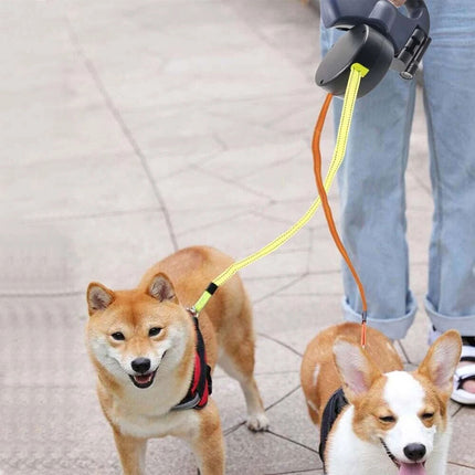 360°Retractable Retractable Traction Walking Lead Leash Tangle Dual Doggie 2 Dog