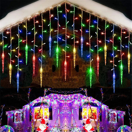 Christmas LED Icicle Falling Rain Curtain 4m Fairy String Lights Outdoor Party Colorful