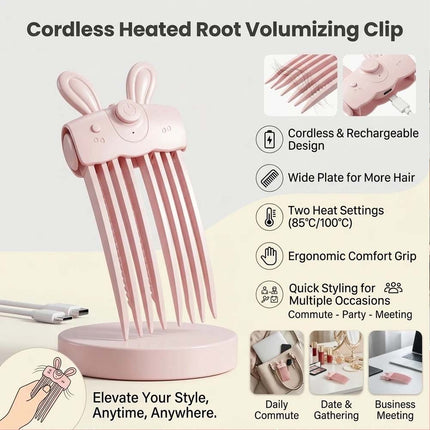 2Pcs Electric Cordless Heated Hair Volume Clip - Root Clips for Curly Hair Volume White+Pink