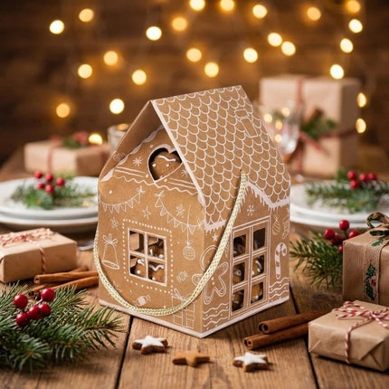 24PCS Gingerbread House Christmas Boxes Cute House Shaped for Xmas Gift Boxes