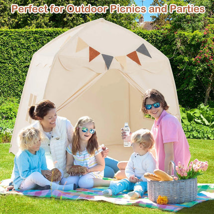 Indoor  Outdoor Dome Teepee Style Play Tent, Portable Playhouse with Bright LED Lights and Decor Flags