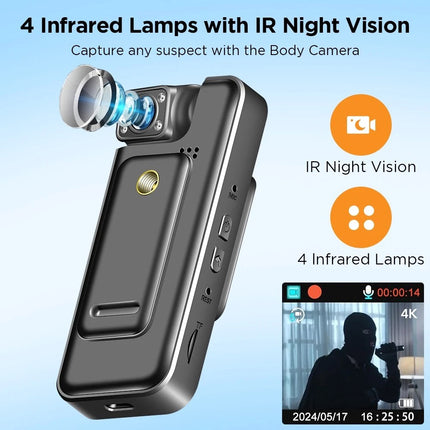 4K HD Mini WiFi Camera Police Body Cam Audio Video Recorder DVR Night Vision